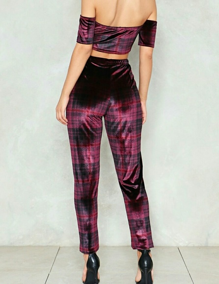 NWT SET Nasty Gal Checked Off Shoulder Plaid US 6 - Picture 2 of 4